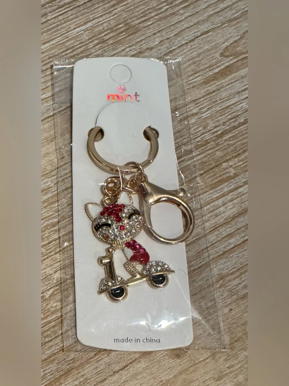 Cat on a Scooter Gold Tone Keychain or Bag Charm